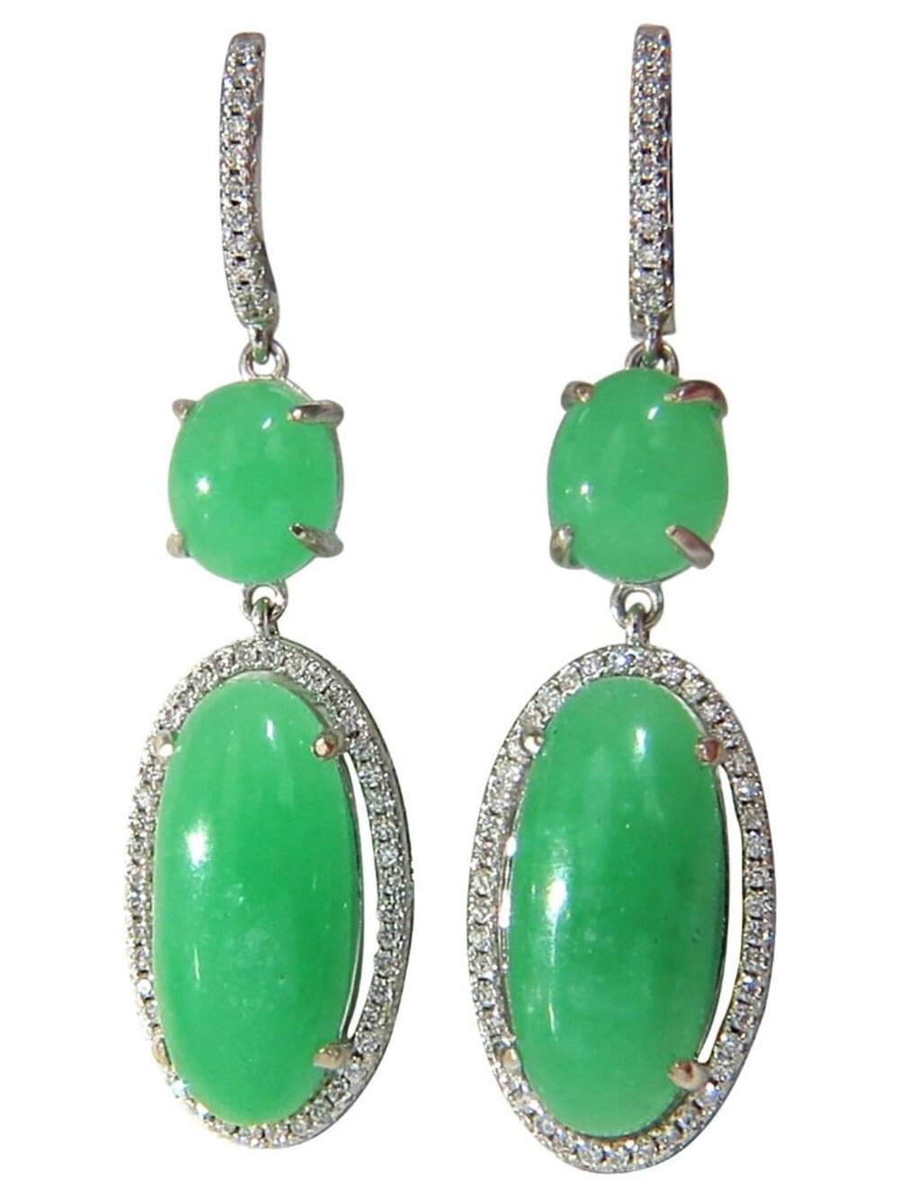 27.80ct GREEN QUARTZ DIAMOND DANGLE EARRINGS 14KT*